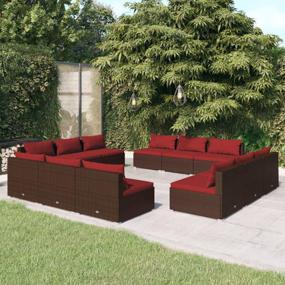 vidaXL 12 Piece Patio Lounge Set with Cushions Poly Rattan Brown-0