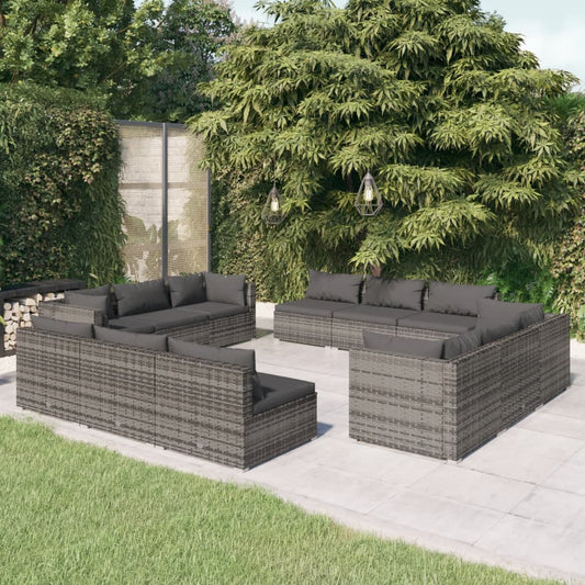 vidaXL 12 Piece Patio Lounge Set with Cushions Poly Rattan Gray-0