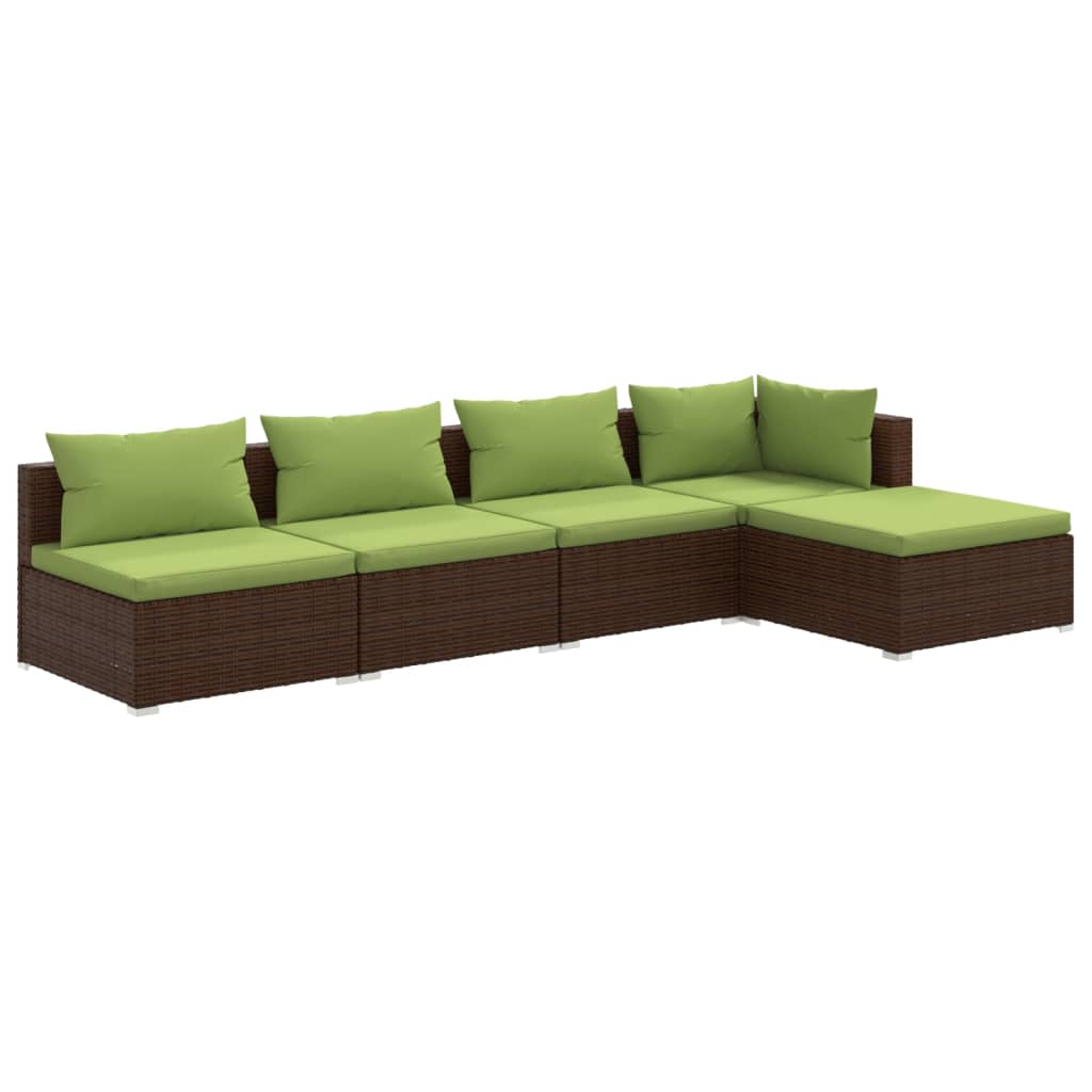 vidaXL 5 Piece Patio Lounge Set with Cushions Poly Rattan Brown-0