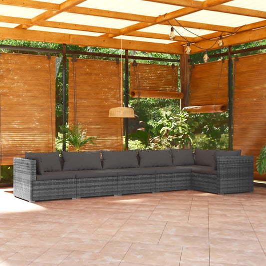 vidaXL 6 Piece Patio Lounge Set with Cushions Poly Rattan Gray-0