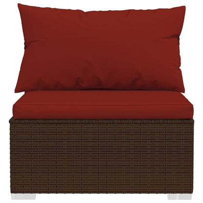 vidaXL 7 Piece Patio Lounge Set with Cushions Poly Rattan Brown-3