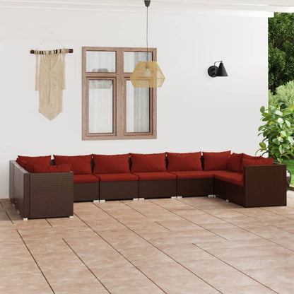 vidaXL 10 Piece Patio Lounge Set with Cushions Poly Rattan Brown-0