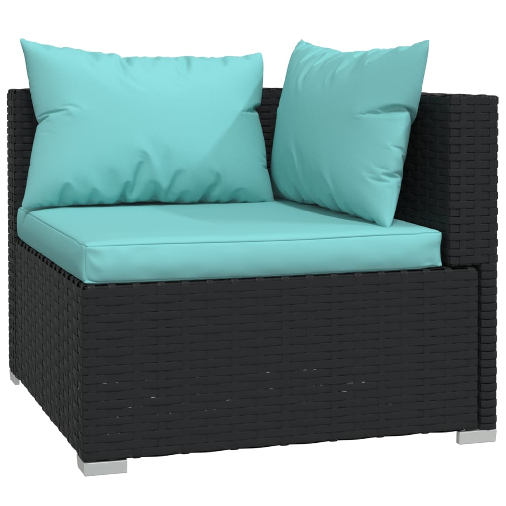 vidaXL 11 Piece Patio Lounge Set with Cushions Black Poly Rattan-3