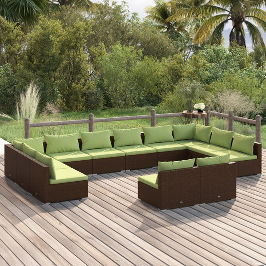 vidaXL 12 Piece Patio Lounge Set with Cushions Brown Poly Rattan-0