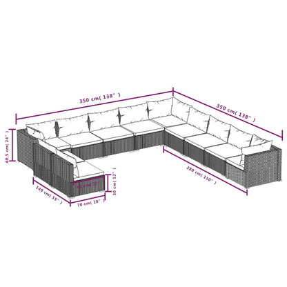 vidaXL 11 Piece Patio Lounge Set with Cushions Brown Poly Rattan-3