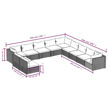 vidaXL 11 Piece Patio Lounge Set with Cushions Brown Poly Rattan-3