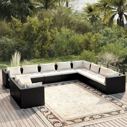 vidaXL 10 Piece Patio Lounge Set with Cushions Black Poly Rattan-0