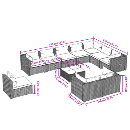 vidaXL 11 Piece Patio Lounge Set with Cushions Poly Rattan Brown-4
