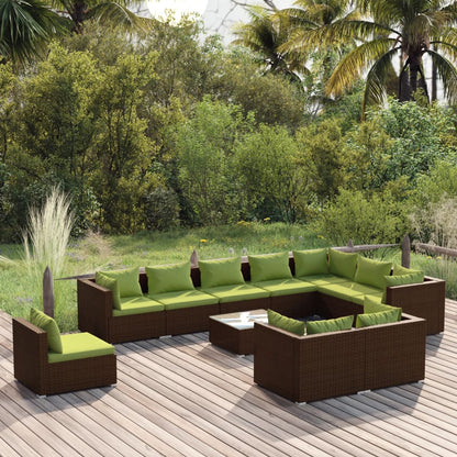 vidaXL 11 Piece Patio Lounge Set with Cushions Poly Rattan Brown-0