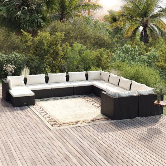 vidaXL 11 Piece Garden Lounge Set with Cushions Poly Rattan Black-0