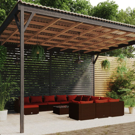 vidaXL 13 Piece Patio Lounge Set with Cushions Poly Rattan Brown-0