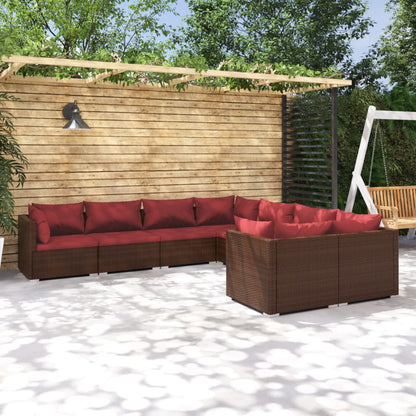 vidaXL 8 Piece Patio Lounge Set with Cushions Poly Rattan Brown-0