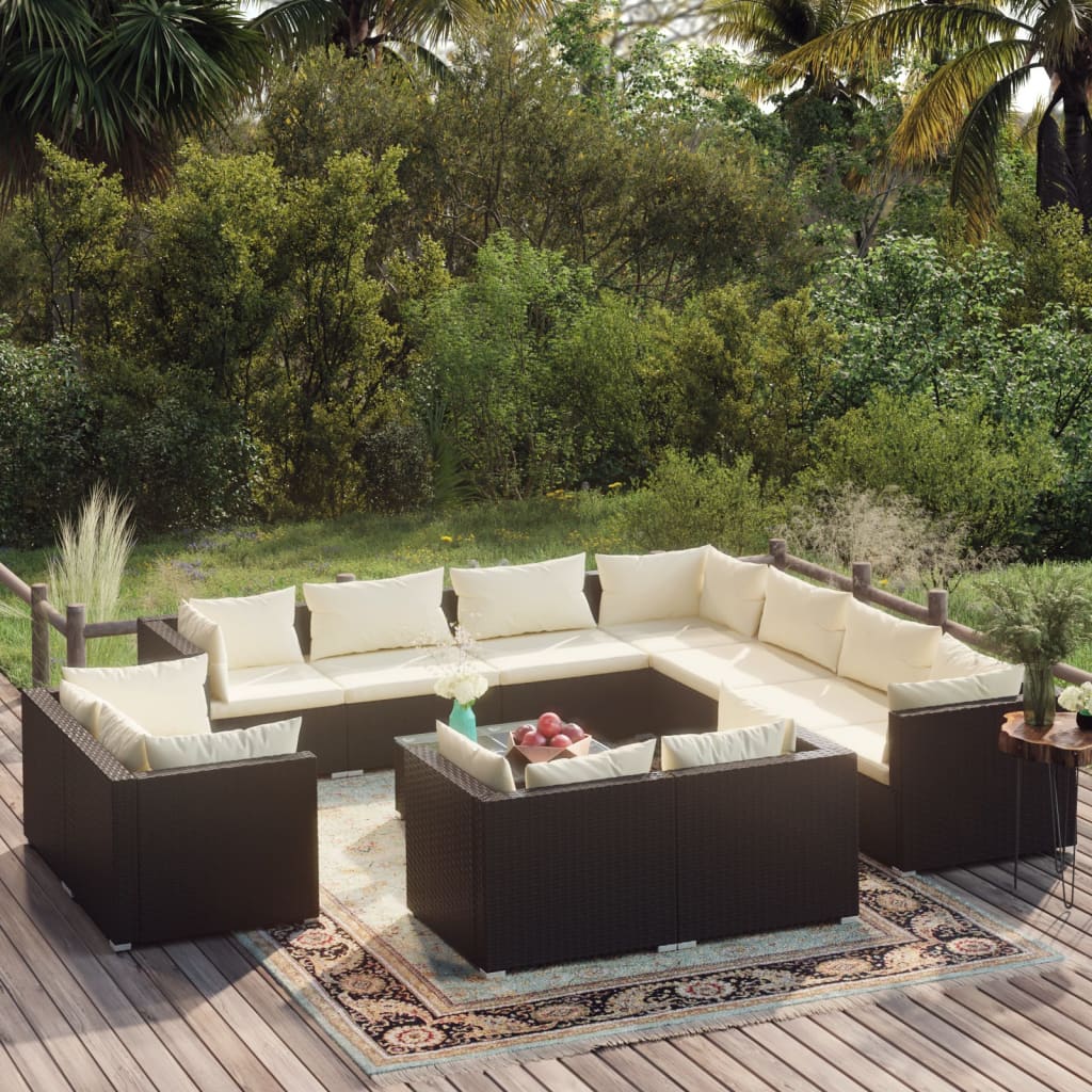 vidaXL 12 Piece Patio Lounge Set with Cushions Black Poly Rattan-0