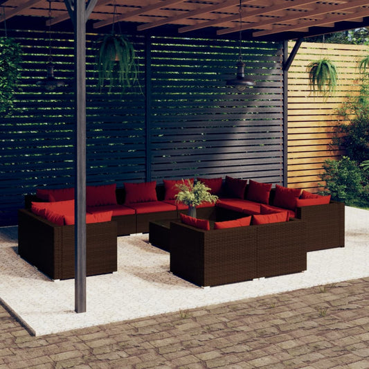 vidaXL 13 Piece Patio Lounge Set with Cushions Brown Poly Rattan-0