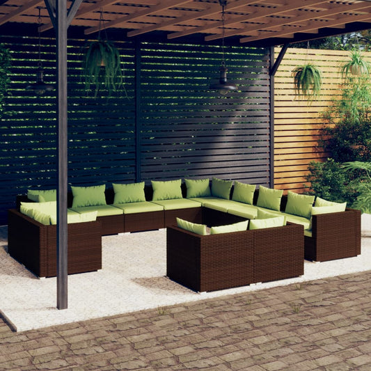 Piece black poly rattan outdoor lounge set with cushions.

