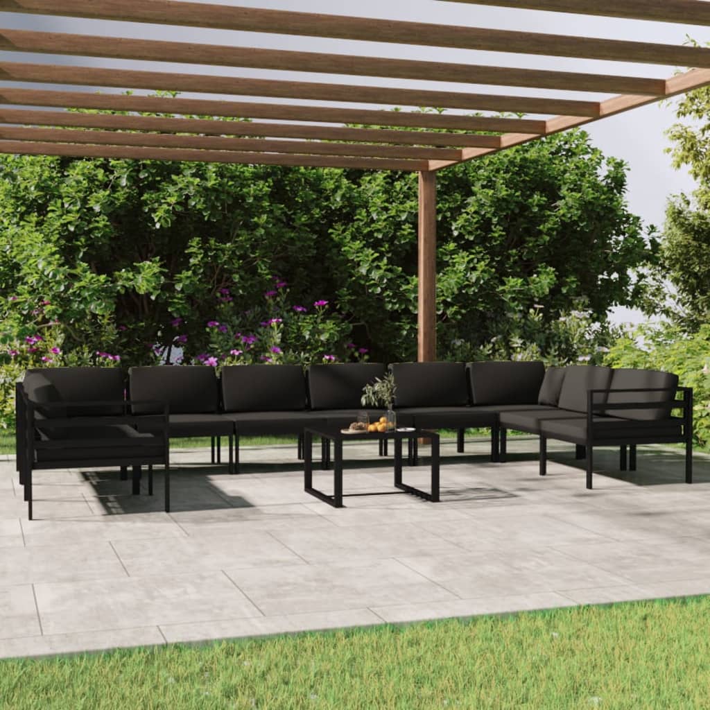 vidaXL 11 Piece Patio Lounge Set with Cushions Aluminum Anthracite-2