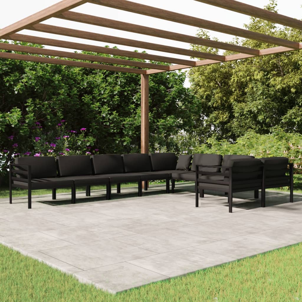 vidaXL 9 Piece Patio Lounge Set with Cushions Aluminum Anthracite-1