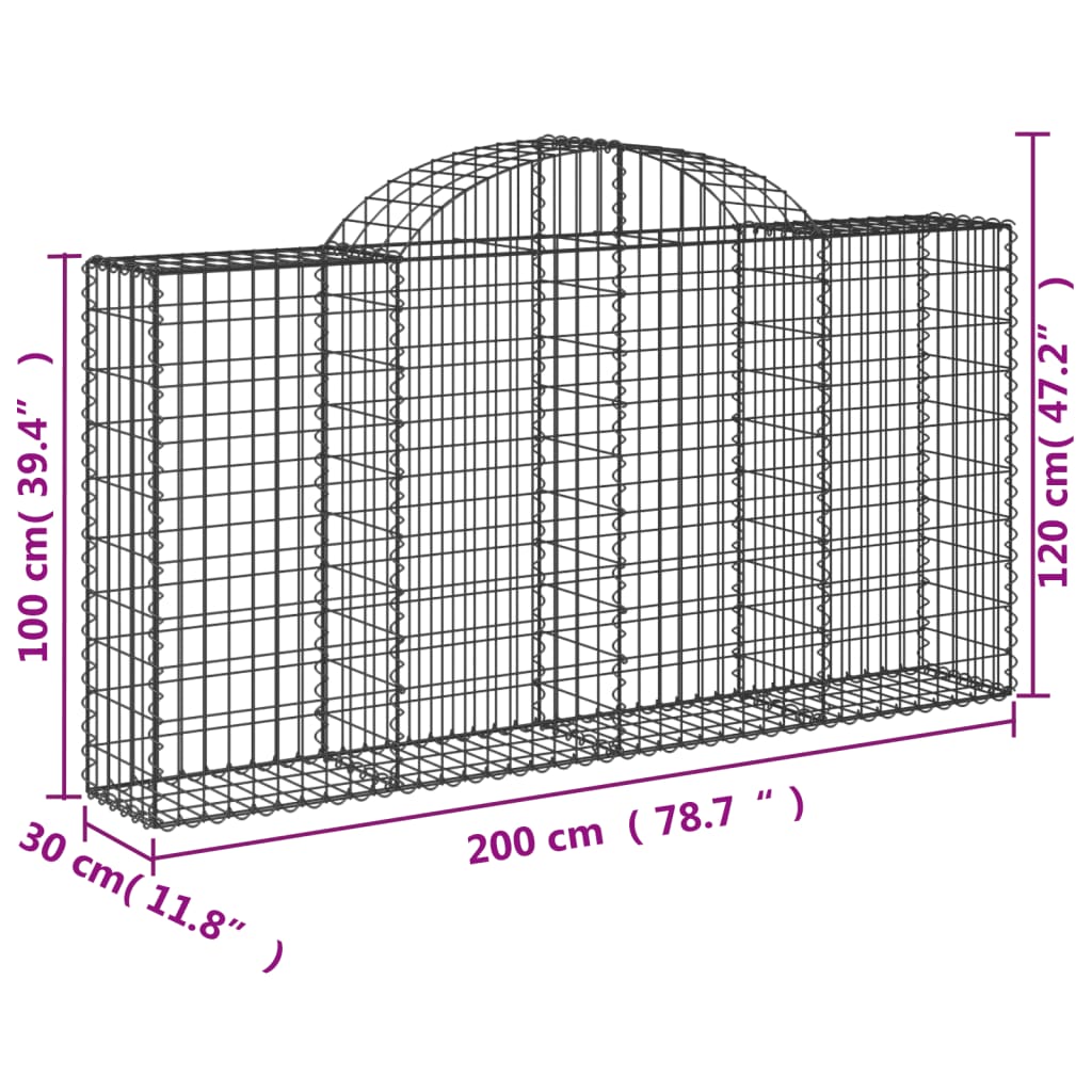 vidaXL Arched Gabion Baskets 7 pcs 78.7"x11.8"x39.4"/47.2" Galvanized Iron-3