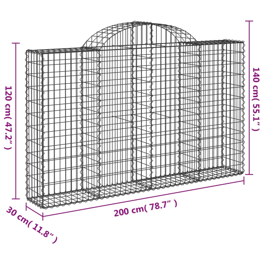 vidaXL Arched Gabion Baskets 5 pcs 78.7"x11.8"x47.2"/55.1" Galvanized Iron-3
