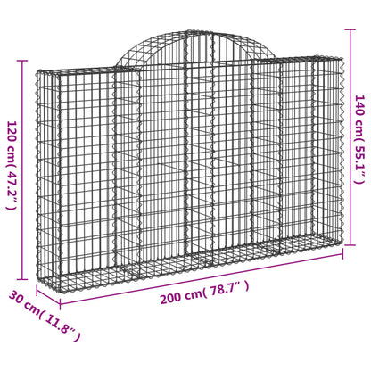 vidaXL Arched Gabion Baskets 6 pcs 78.7"x11.8"x47.2"/55.1" Galvanized Iron-3