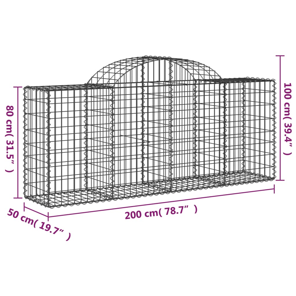 vidaXL Arched Gabion Baskets 7 pcs 78.7"x19.7"x31.5"/39.4" Galvanized Iron-3