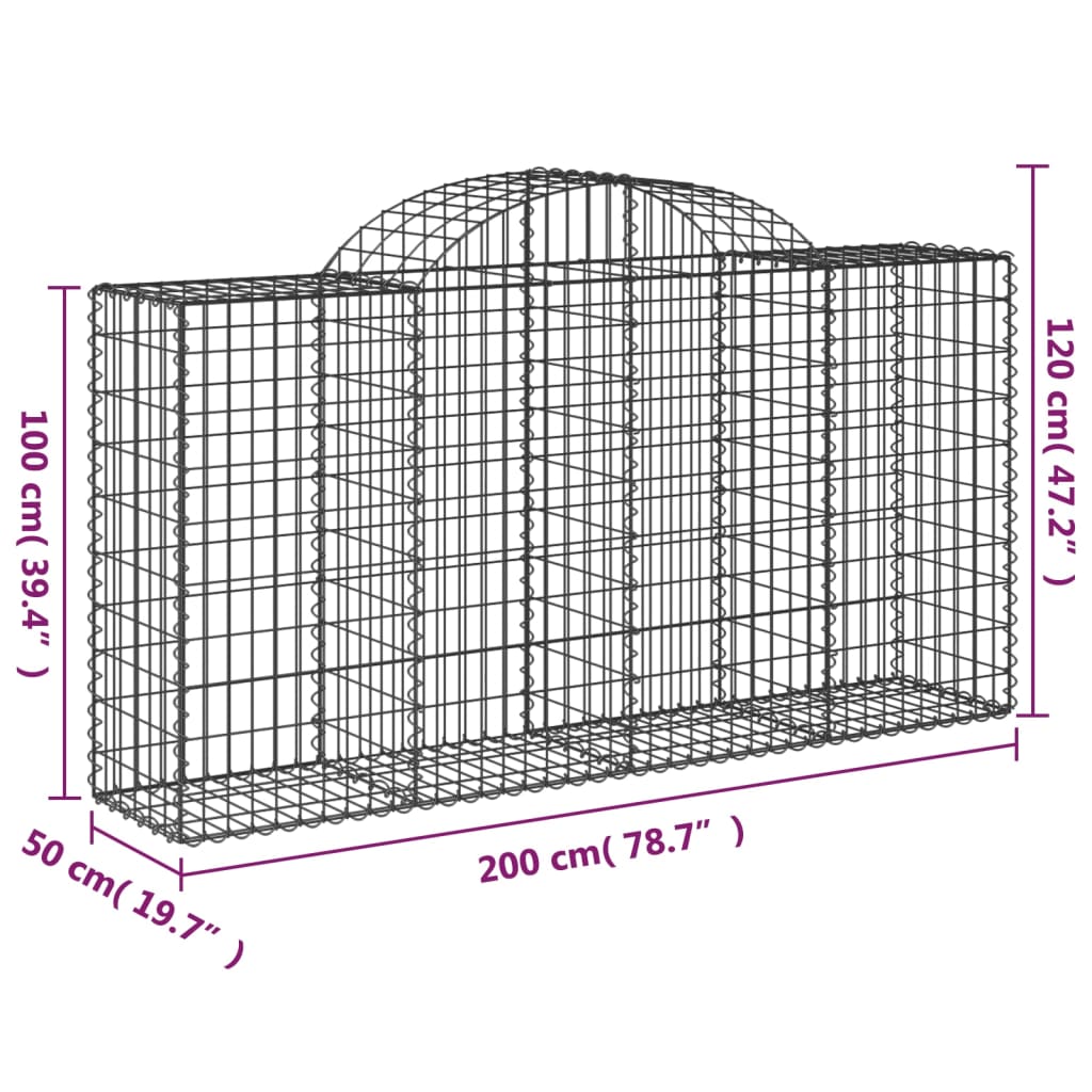 vidaXL Arched Gabion Baskets 8 pcs 78.7"x19.7"x39.4"/47.2" Galvanized Iron-3
