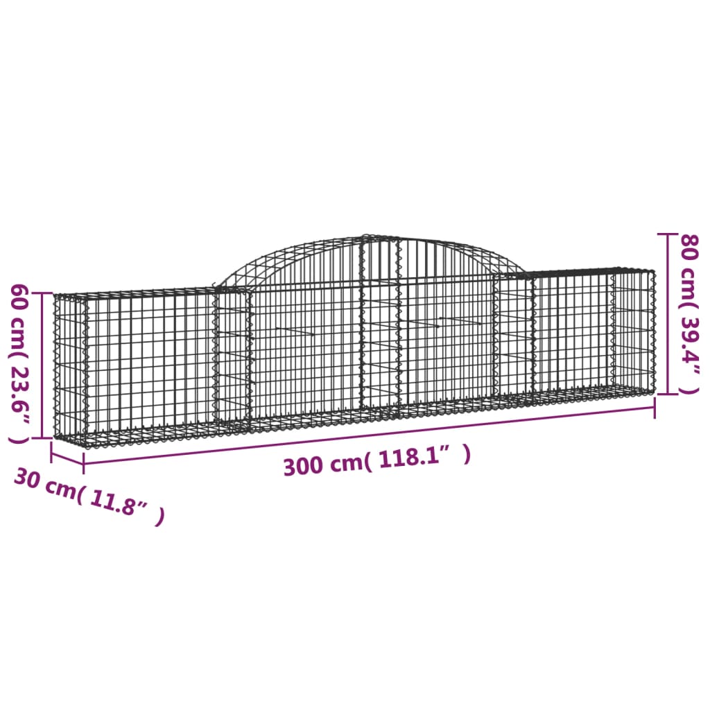 vidaXL Arched Gabion Baskets 8 pcs 118.1"x11.8"x23.6"/31.5" Galvanized Iron-3