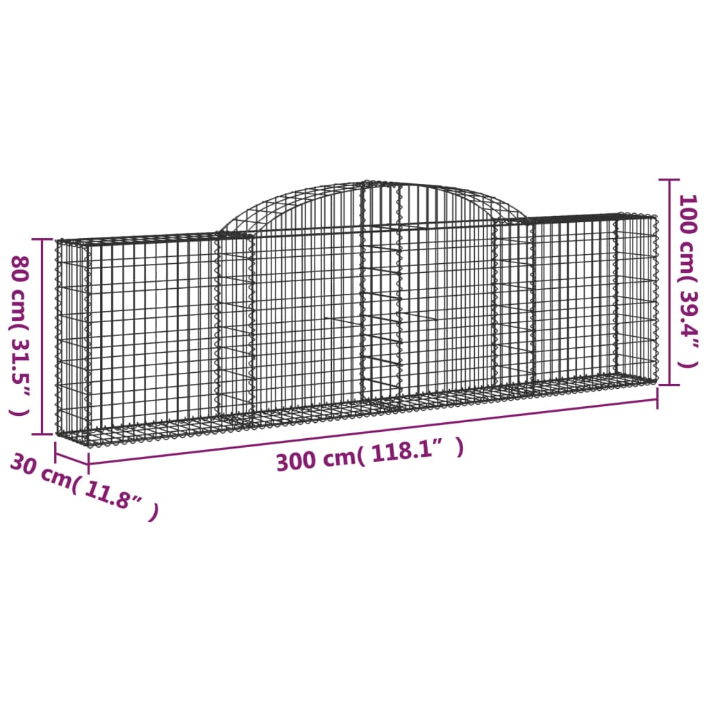 vidaXL Arched Gabion Baskets 5 pcs 118.1"x11.8"x31.5"/39.4" Galvanized Iron-3