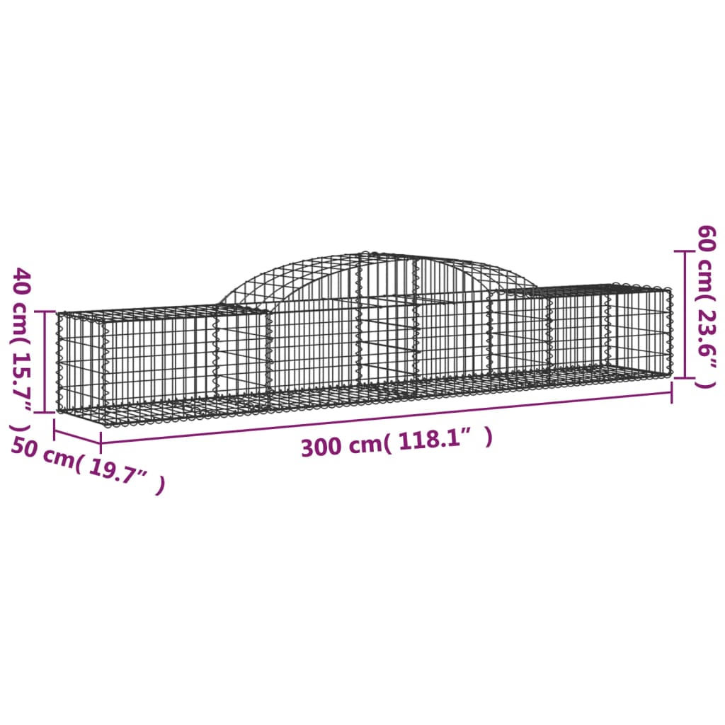 vidaXL Arched Gabion Baskets 8 pcs 118.1"x19.7"x15.7"/23.6" Galvanized Iron-3