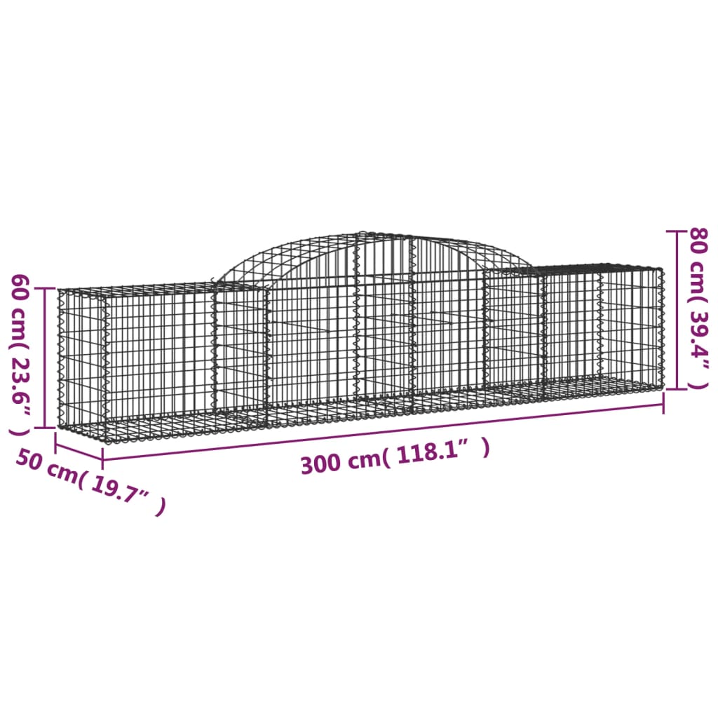 vidaXL Arched Gabion Baskets 7 pcs 118.1"x19.7"x23.6"/31.5" Galvanized Iron-3