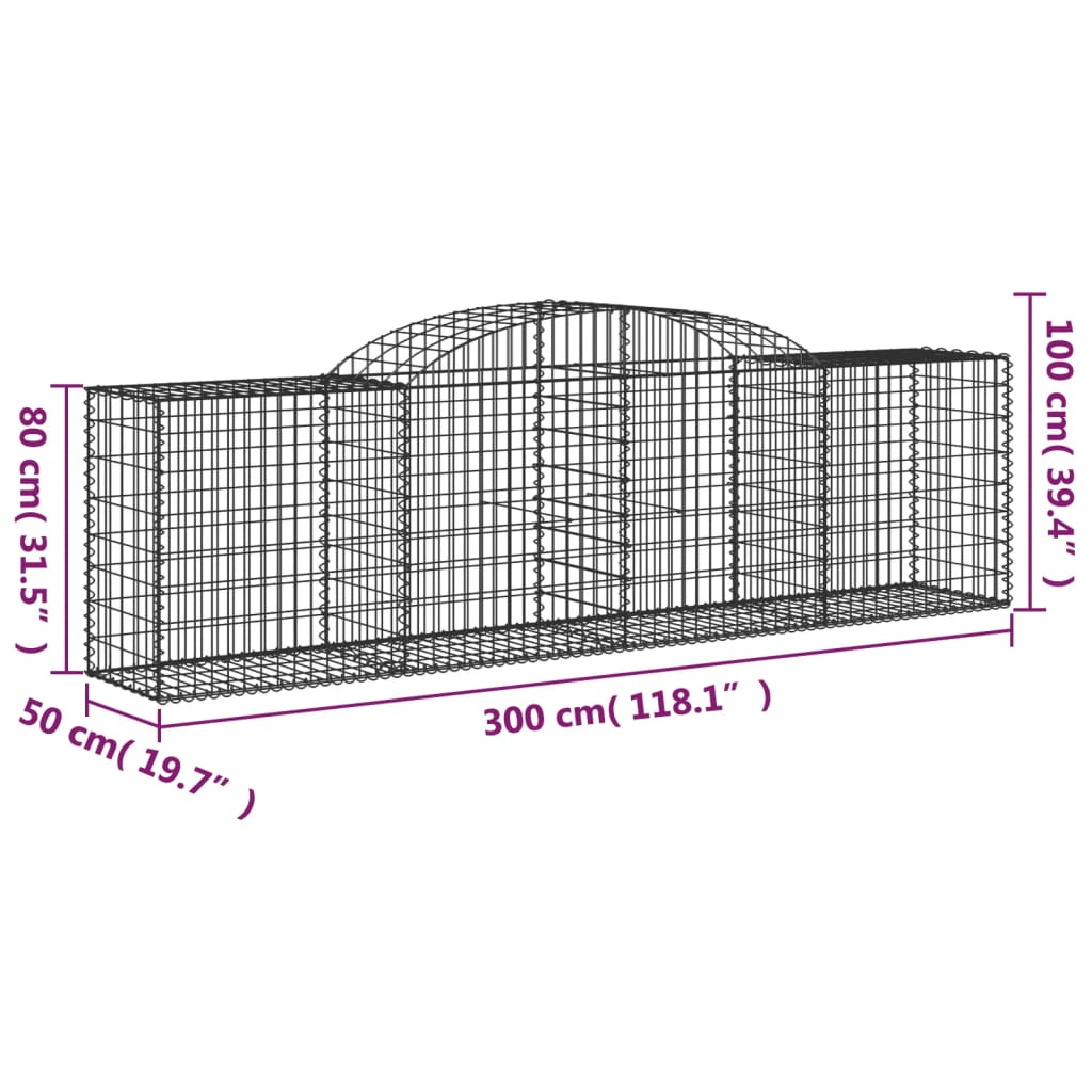 vidaXL Arched Gabion Baskets 9 pcs 118.1"x19.7"x31.5"/39.4" Galvanized Iron-3