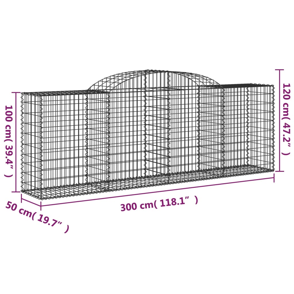vidaXL Arched Gabion Baskets 6 pcs 118.1"x19.7"x39.4"/47.2" Galvanized Iron-3