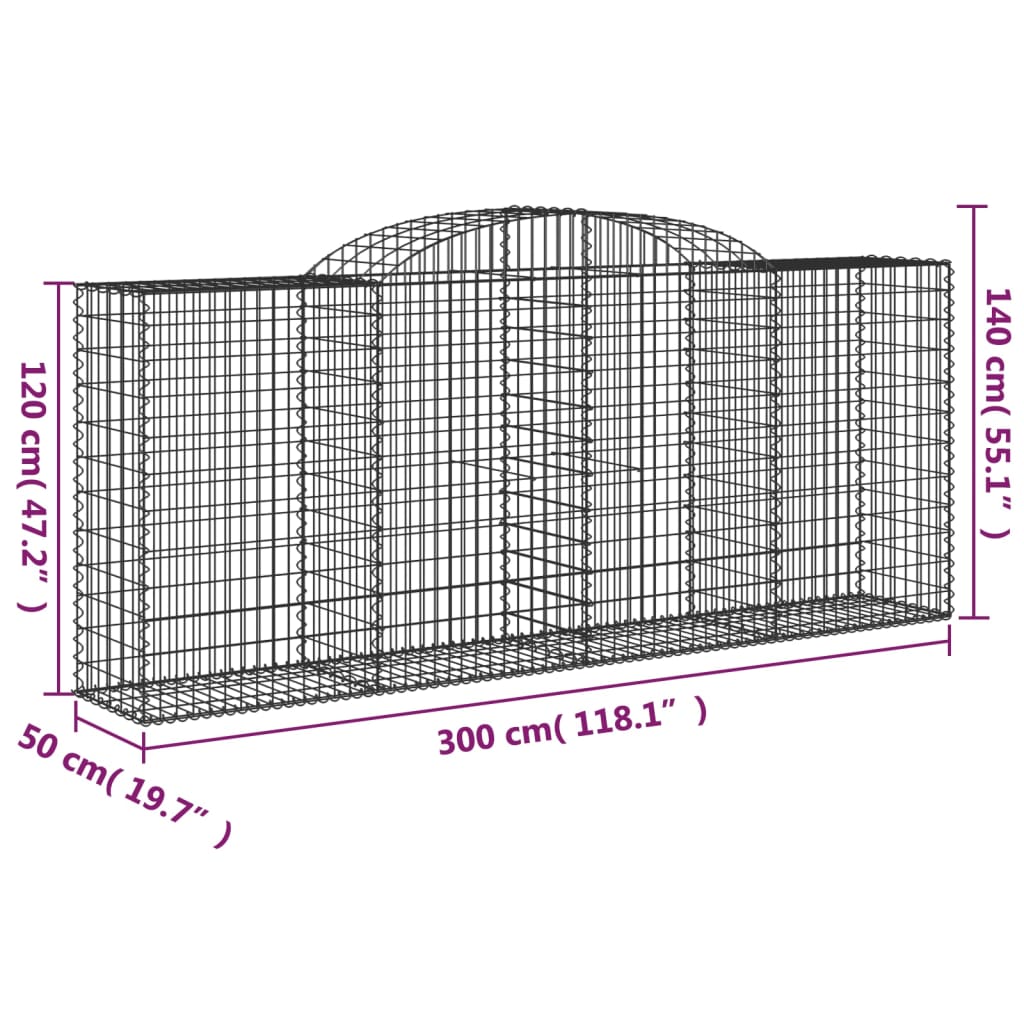 vidaXL Arched Gabion Baskets 6 pcs 118.1"x19.7"x47.2"/55.1" Galvanized Iron-3