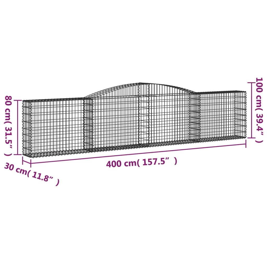 vidaXL Arched Gabion Baskets 8 pcs 157.5"x11.8"x31.5"/39.4" Galvanized Iron-3