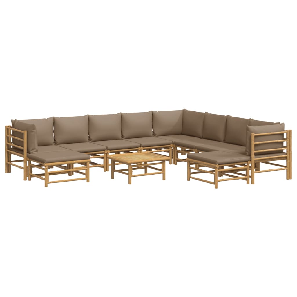 vidaXL 11 Piece Patio Lounge Set with Taupe Cushions Bamboo-1