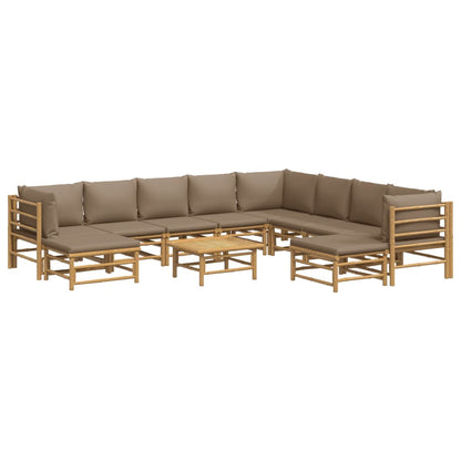 vidaXL 11 Piece Patio Lounge Set with Taupe Cushions Bamboo-1