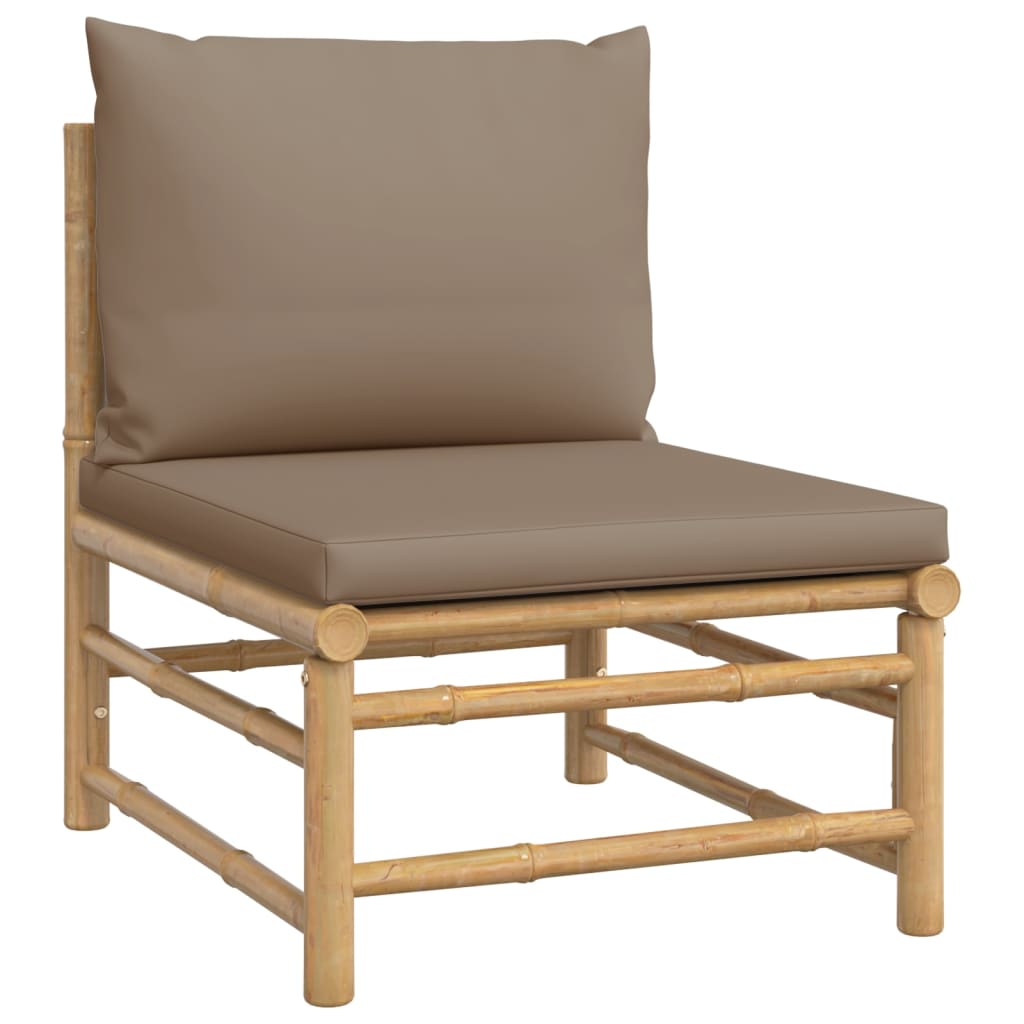 vidaXL 11 Piece Patio Lounge Set with Taupe Cushions Bamboo-3