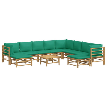 vidaXL 11 Piece Patio Lounge Set with Green Cushions Bamboo-1