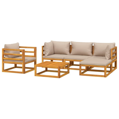 vidaXL 6 Piece Patio Lounge Set with Taupe Cushions Solid Wood-1