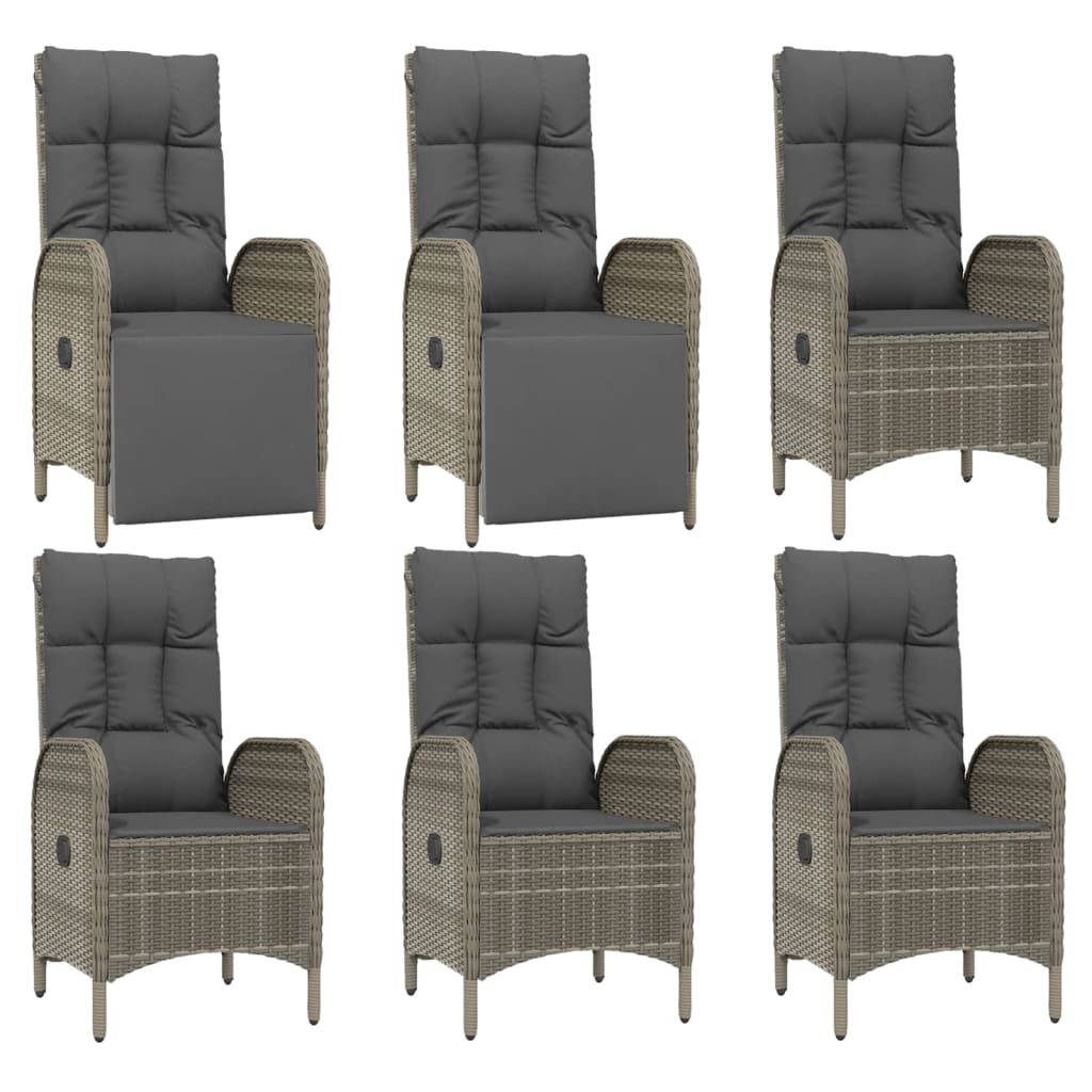 vidaXL 7 Piece Patio Dining Set with Cushions Gray Poly Rattan-2