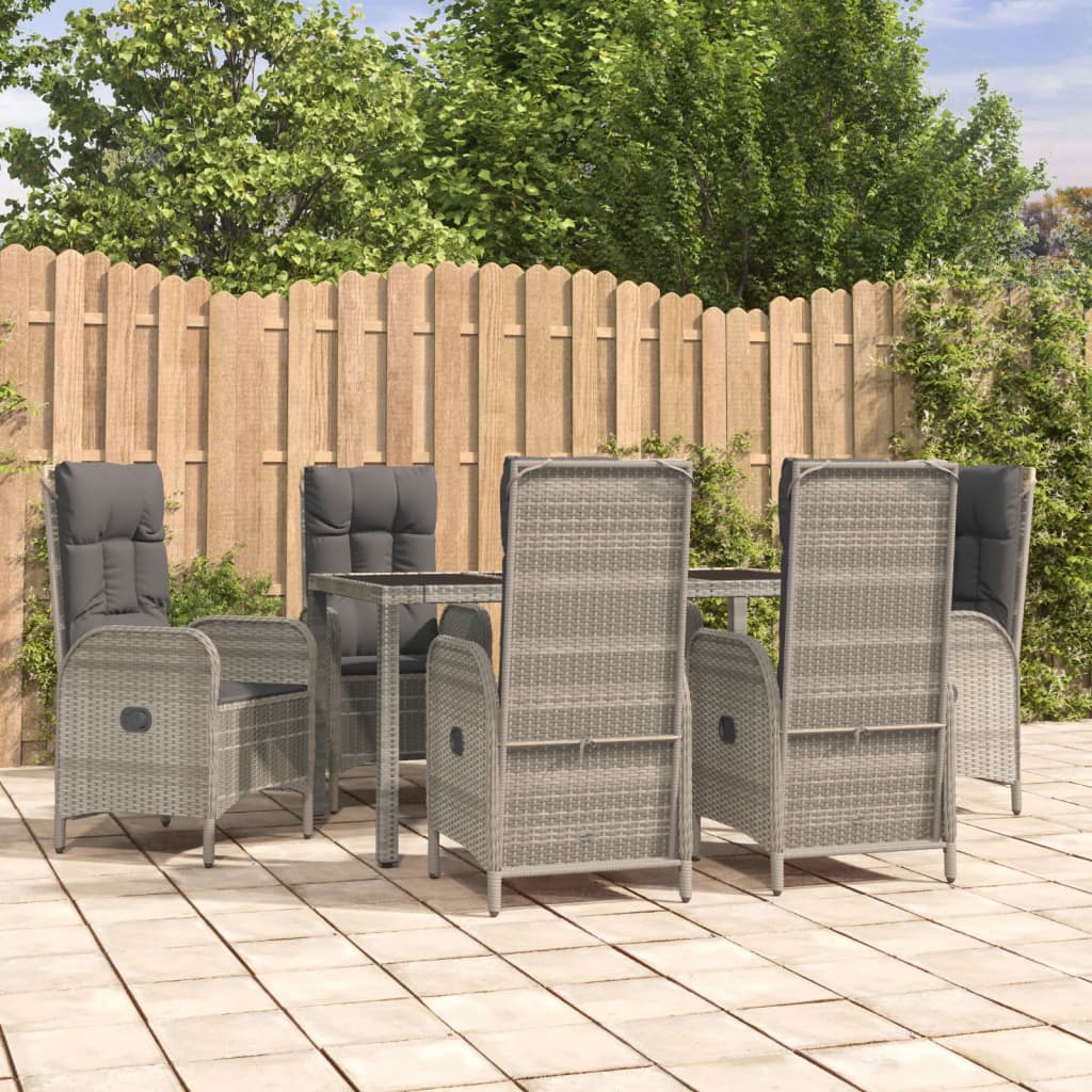 vidaXL 7 Piece Patio Dining Set with Cushions Gray Poly Rattan-0