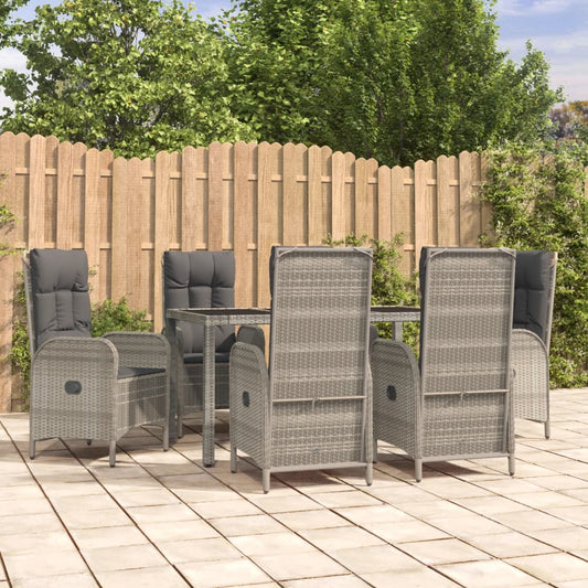 vidaXL 7 Piece Patio Dining Set with Cushions Gray Poly Rattan-0