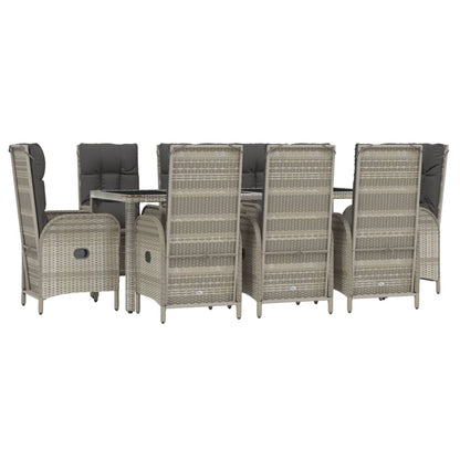 vidaXL 9 Piece Patio Dining Set with Cushions Gray Poly Rattan-1