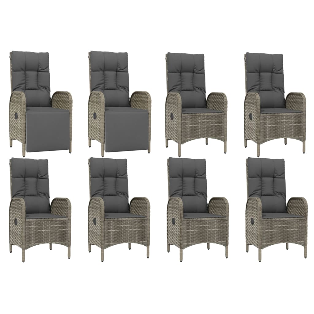 vidaXL 9 Piece Patio Dining Set with Cushions Gray Poly Rattan-2