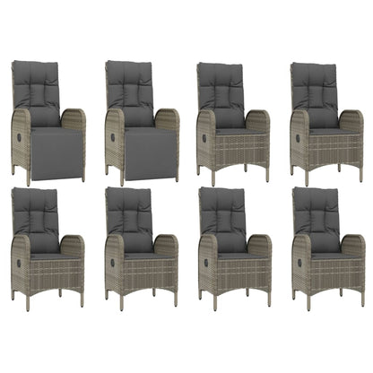 vidaXL 9 Piece Patio Dining Set with Cushions Gray Poly Rattan-2