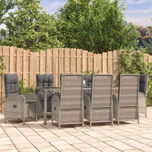 vidaXL 9 Piece Patio Dining Set with Cushions Gray Poly Rattan-0