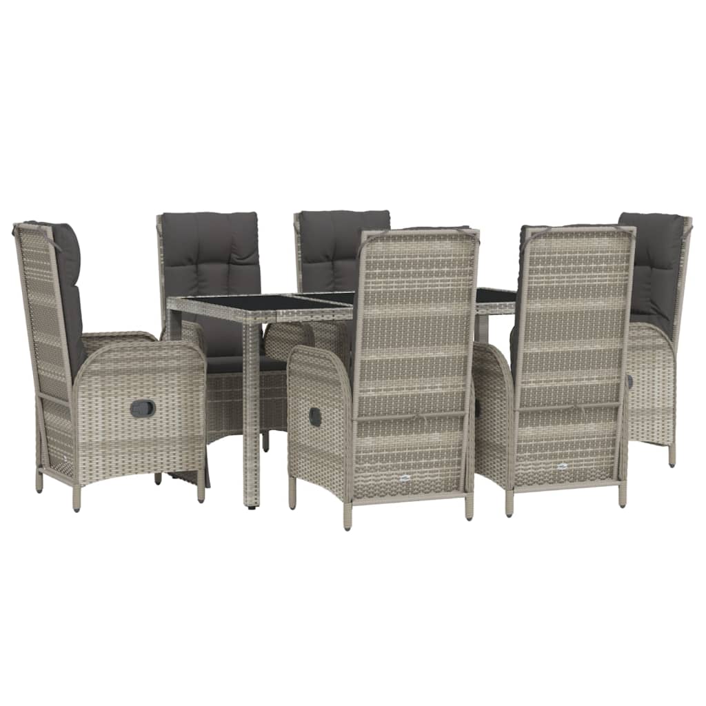 vidaXL 7 Piece Patio Dining Set with Cushions Gray Poly Rattan-1