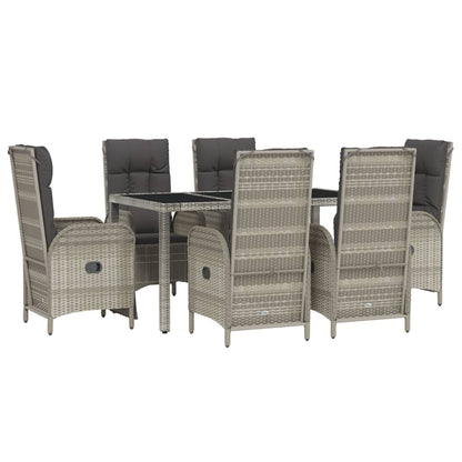 vidaXL 7 Piece Patio Dining Set with Cushions Gray Poly Rattan-1