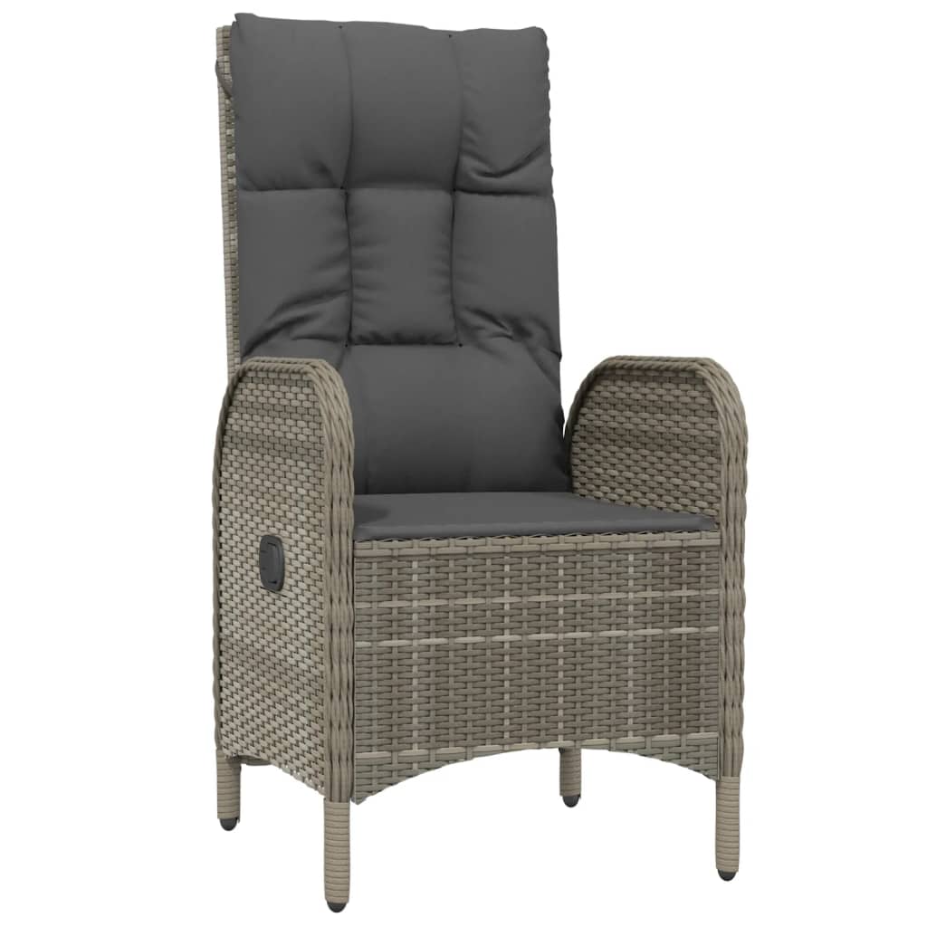 vidaXL 7 Piece Patio Dining Set with Cushions Gray Poly Rattan-3