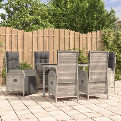 vidaXL 7 Piece Patio Dining Set with Cushions Gray Poly Rattan-0